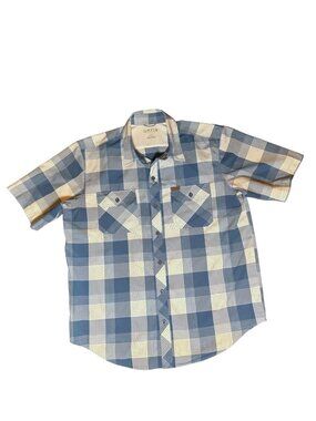 Orvis Short Sleeve Button Down Shirt Men’s Large Blue Plaid Lightweight Outdoor